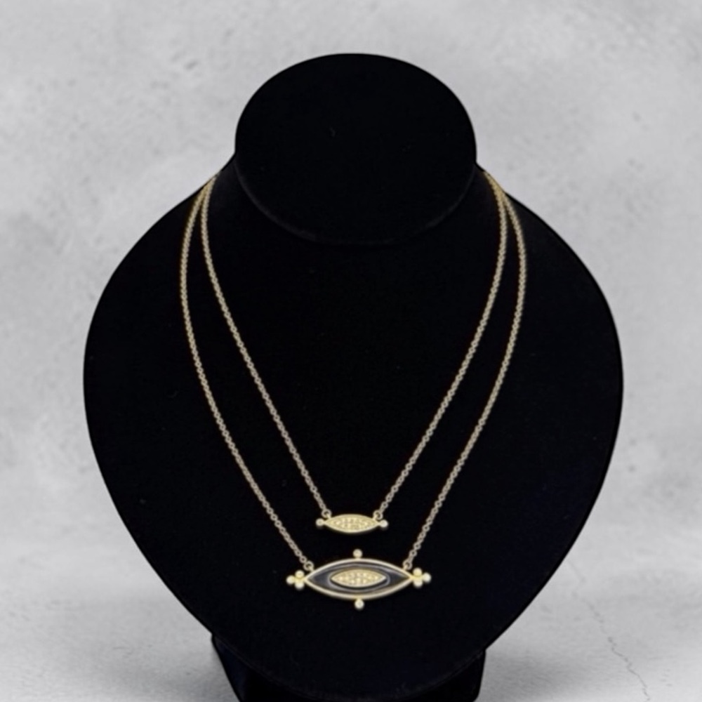 Freida Rothman FR Layered Gold Tone Black Enamel Pave Crystal Necklace 18-20”